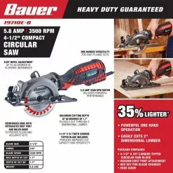BAUER 5.8 Amp 4-1/2 in. Compact Circular Saw -Bauer Popular Store 56164 W2SS