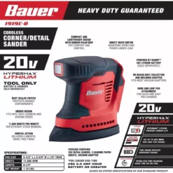 BAUER 20V Cordless Corner/Detail Sander – Tool Only -Bauer Popular Store 56178 W7