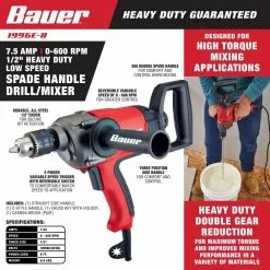 BAUER 7.5 1/2 in. Low Speed Spade Handle Drill/Mixer -Bauer Popular Store 56179 W2SS