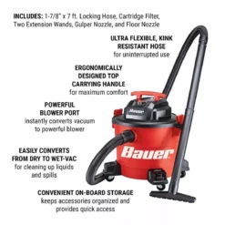 BAUER 9 Gallon 4.5 Peak Horsepower Wet/Dry Vacuum -Bauer Popular Store 56202 W2