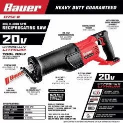 BAUER 20V Cordless Reciprocating Saw - Tool Only 26 BAUER 20V Cordless Reciprocating Saw - Tool Only -Bauer Popular Store 56396 W2SS