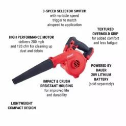 BAUER 20V Cordless 200 MPH Compact Workshop Blower - Tool Only -Bauer Popular Store 56416 W2
