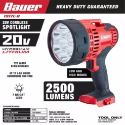 BAUER 20V Cordless 2500 Lumen Spotlight – Tool Only -Bauer Popular Store 56526 W2SS
