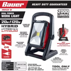 BAUER 20V Cordless 2000 Lumen Dual Power Work Light – Tool Only 17 BAUER 20V Cordless 2000 Lumen Dual Power Work Light – Tool Only -Bauer Popular Store 56527 W2SS