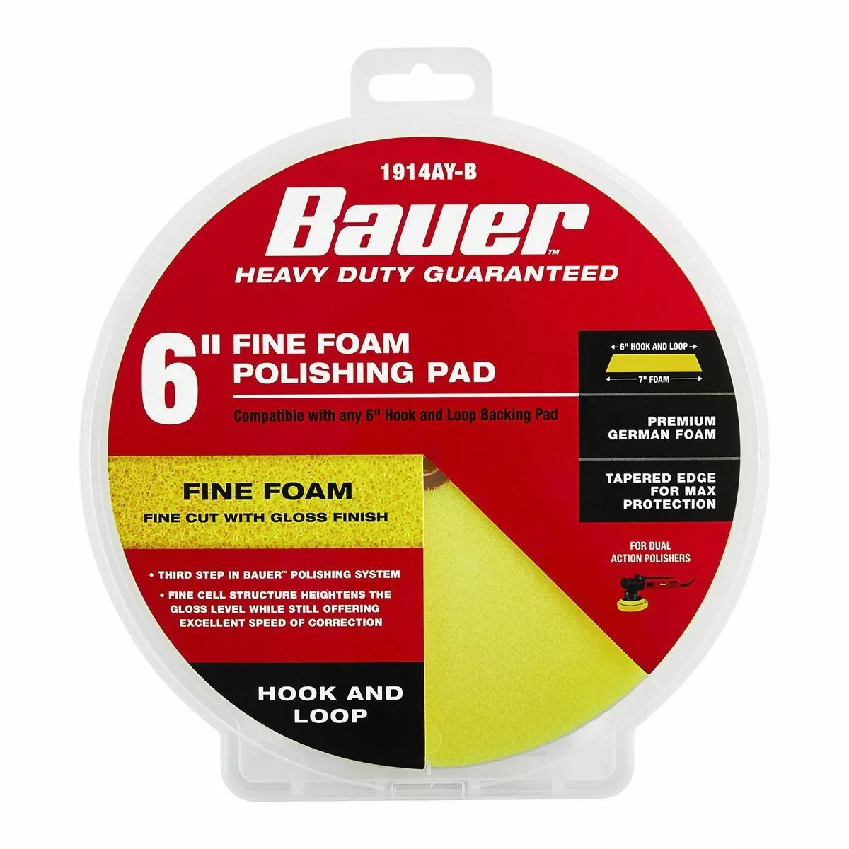 BAUER 6 in. Fine Foam Polishing Pad - Yellow 4 BAUER 6 in. Fine Foam Polishing Pad - Yellow - Image 4