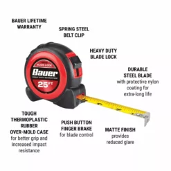 BAUER 25 ft. Slide-Lock Tape Measure -Bauer Popular Store 56676 W2