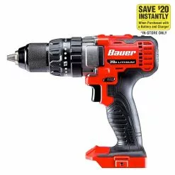 BAUER 20V Cordless 1/2 in. Variable Speed Hammer Drill/Driver - Tool Only -Bauer Popular Store 56723 W21