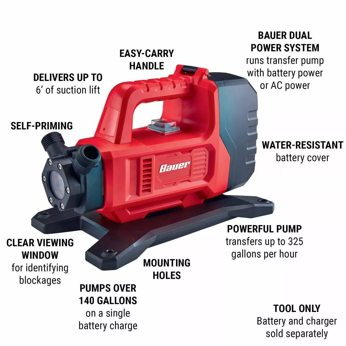 BAUER 20V/120V Lithium-Ion Dual Power Cordless Transfer Pump - Tool Only 5 BAUER 20V/120V Lithium-Ion Dual Power Cordless Transfer Pump - Tool Only - Image 5
