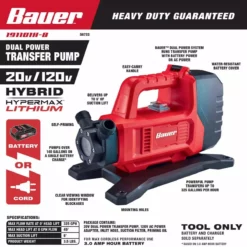 BAUER 20V/120V Lithium-Ion Dual Power Cordless Transfer Pump - Tool Only 18 BAUER 20V/120V Lithium-Ion Dual Power Cordless Transfer Pump - Tool Only -Bauer Popular Store 56733 W2SS