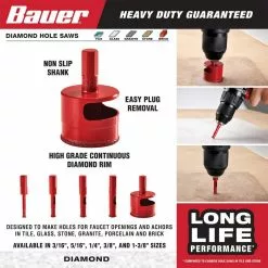 BAUER 1/4 in. Diamond Grit Hole Saw -Bauer Popular Store 56873 W2SS