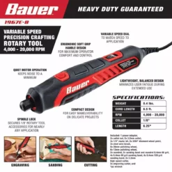 BAUER Variable Speed Precision Crafting Rotary Tool -Bauer Popular Store 57001 W2SS