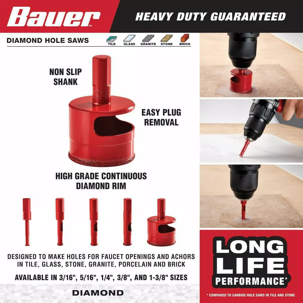 BAUER 3/16 in. Diamond Grit Hole Saw 3 BAUER 3/16 in. Diamond Grit Hole Saw - Image 3