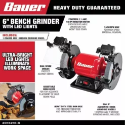 BAUER 6 in. Bench Grinder with LED Lights -Bauer Popular Store 57286 W2SS