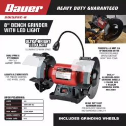 BAUER 8 in. Bench Grinder with LED Light -Bauer Popular Store 57287 W2SS