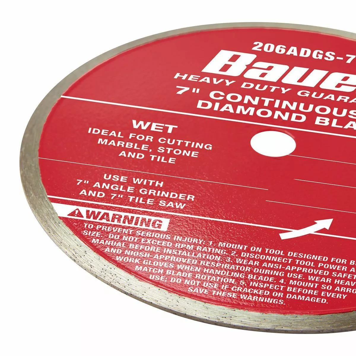 BAUER 7 in. Continuous Rim Wet Cut Diamond Saw Blade 3 BAUER 7 in. Continuous Rim Wet Cut Diamond Saw Blade - Image 3