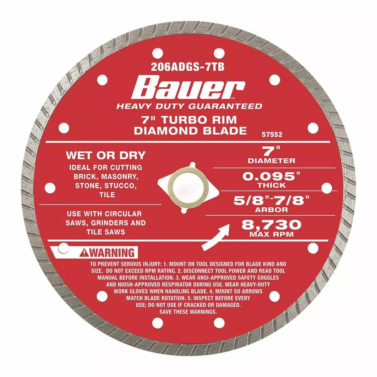 BAUER 7 in. Turbo Rim Wet or Dry Cut Diamond Saw Blade 2 BAUER 7 in. Turbo Rim Wet or Dry Cut Diamond Saw Blade - Image 2