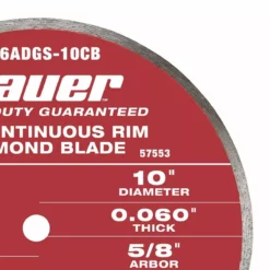BAUER 10 in. Continuous Rim Wet Cut Diamond Saw Blade 5 BAUER 10 in. Continuous Rim Wet Cut Diamond Saw Blade -Bauer Popular Store 57553 W4