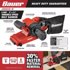 BAUER 8 Amp 3 in. x 21 in. Variable Speed Belt Sander 12 BAUER 8 Amp 3 in. x 21 in. Variable Speed Belt Sander -Bauer Popular Store 57587 W2SS