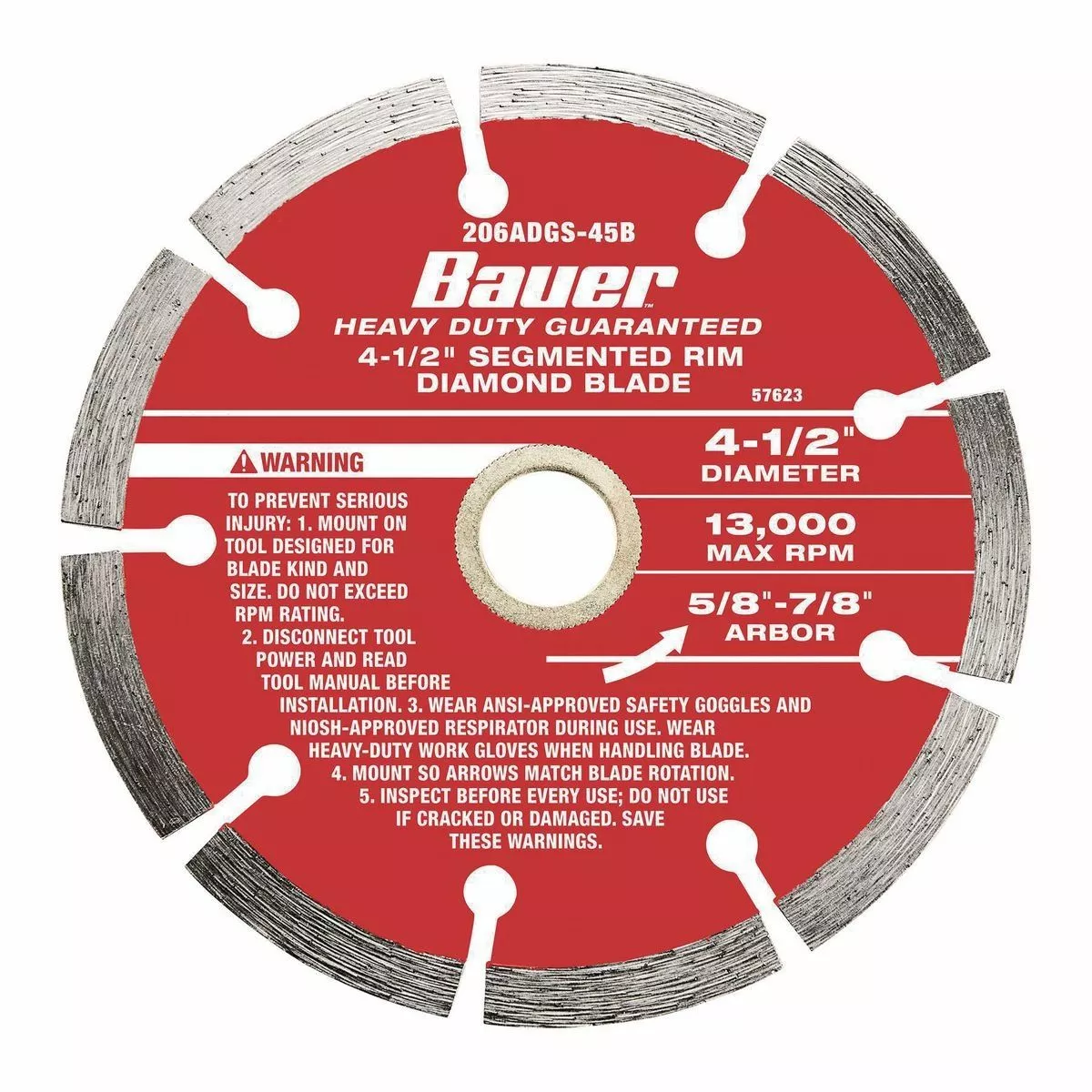 BAUER 4-1/2 in. Segmented Rim Wet or Dry Cut Diamond Saw Blade 1 BAUER 4-1/2 in. Segmented Rim Wet or Dry Cut Diamond Saw Blade