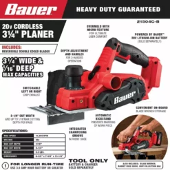 BAUER 20V Cordless 3-1/4 in. Planer - Tool Only -Bauer Popular Store 57777 W2SS