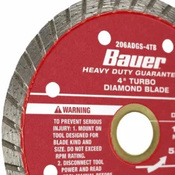 BAUER 4 in. Turbo Rim Wet or Dry Cut Diamond Saw Blade -Bauer Popular Store 57894 W5