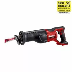 BAUER 20V Brushless Cordless Reciprocating Saw - Tool Only -Bauer Popular Store 58075 W21