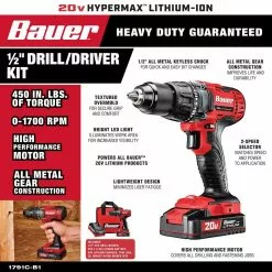 BAUER 20V Cordless 1/2 in. Drill/Driver Kit -Bauer Popular Store 63531 W2SS
