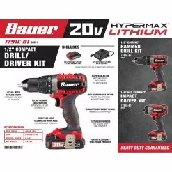 BAUER 20V Cordless 1/2 in. Drill/Driver Kit -Bauer Popular Store 63531 ss