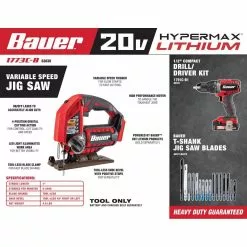 BAUER 20v Cordless Variable Speed Jig Saw - Tool Only -Bauer Popular Store 63630 W1SS