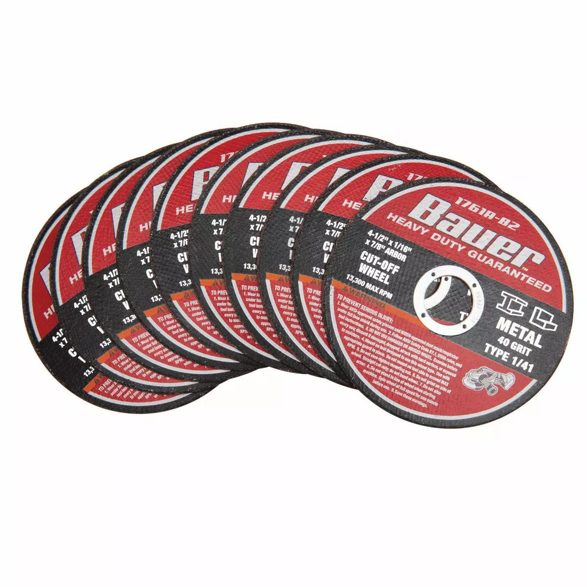 BAUER 4-1/2 in. x 1/16 in. x 7/8 in. Type 1/41 Metal Cut-off Wheel 10 Pk. 1 BAUER 4-1/2 in. x 1/16 in. x 7/8 in. Type 1/41 Metal Cut-off Wheel 10 Pk.