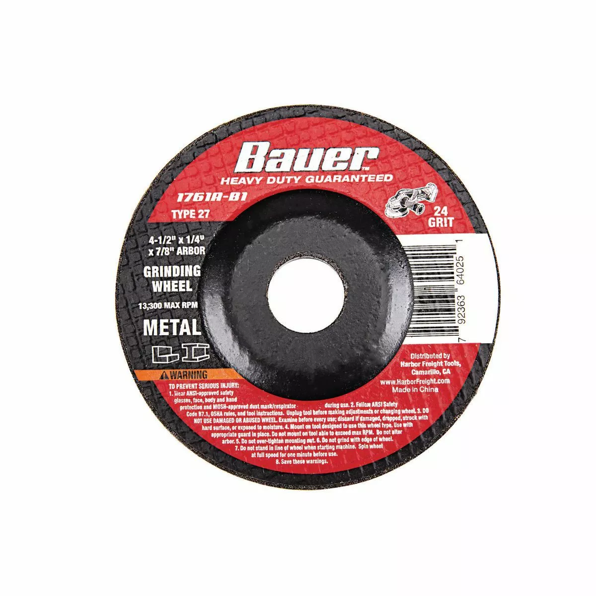 BAUER 4-1/2 in. 24 Grit Metal Grinding Wheel 1 BAUER 4-1/2 in. 24 Grit Metal Grinding Wheel