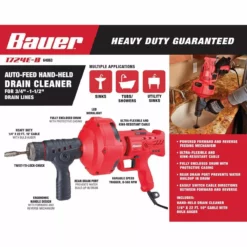 BAUER 23 ft. Auto-Feed Handheld Electric Drain Cleaner -Bauer Popular Store 64063 W2SS
