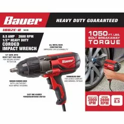 BAUER 8.5 Amp 1/2 in. Variable Speed Impact Wrench with Rocker Switch 9 BAUER 8.5 Amp 1/2 in. Variable Speed Impact Wrench with Rocker Switch -Bauer Popular Store 64120 W2SS