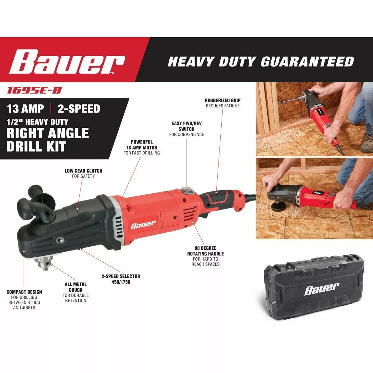 BAUER 13 Amp 1/2 in. 2-Speed Right Angle Drill Kit 3 BAUER 13 Amp 1/2 in. 2-Speed Right Angle Drill Kit - Image 3