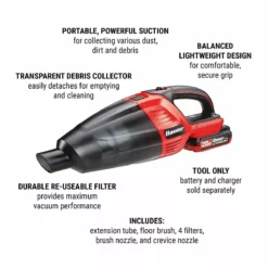 BAUER 20v Cordless Hand Vacuum with Floor and Crevice Tools – Tool Only -Bauer Popular Store 64148 W2