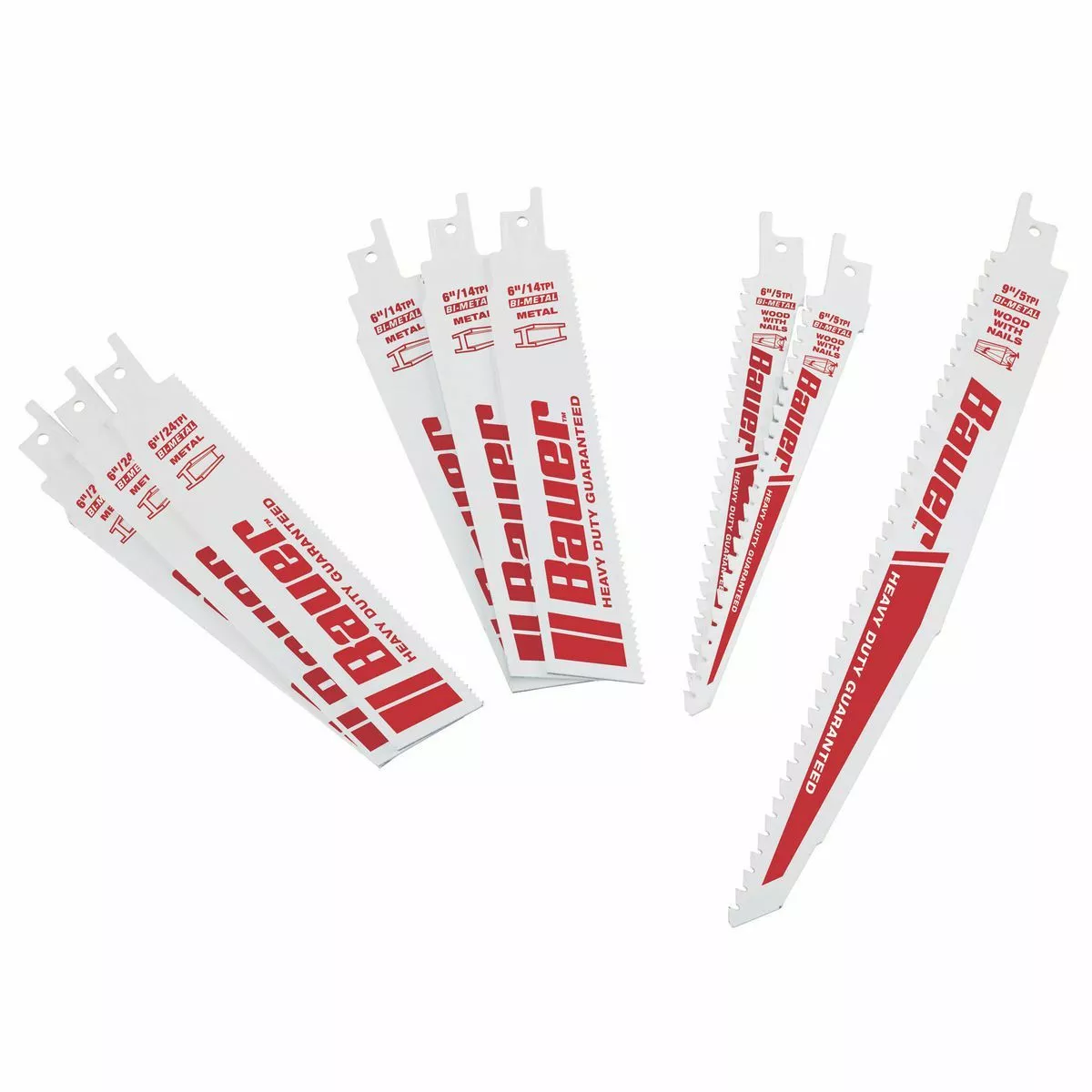 BAUER Bi-Metal Reciprocating Saw Blade Set, 9 Pc. 1 BAUER Bi-Metal Reciprocating Saw Blade Set, 9 Pc.