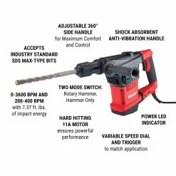 BAUER 11 Amp SDS Max-Type Variable Speed Rotary Hammer -Bauer Popular Store 64425 W2