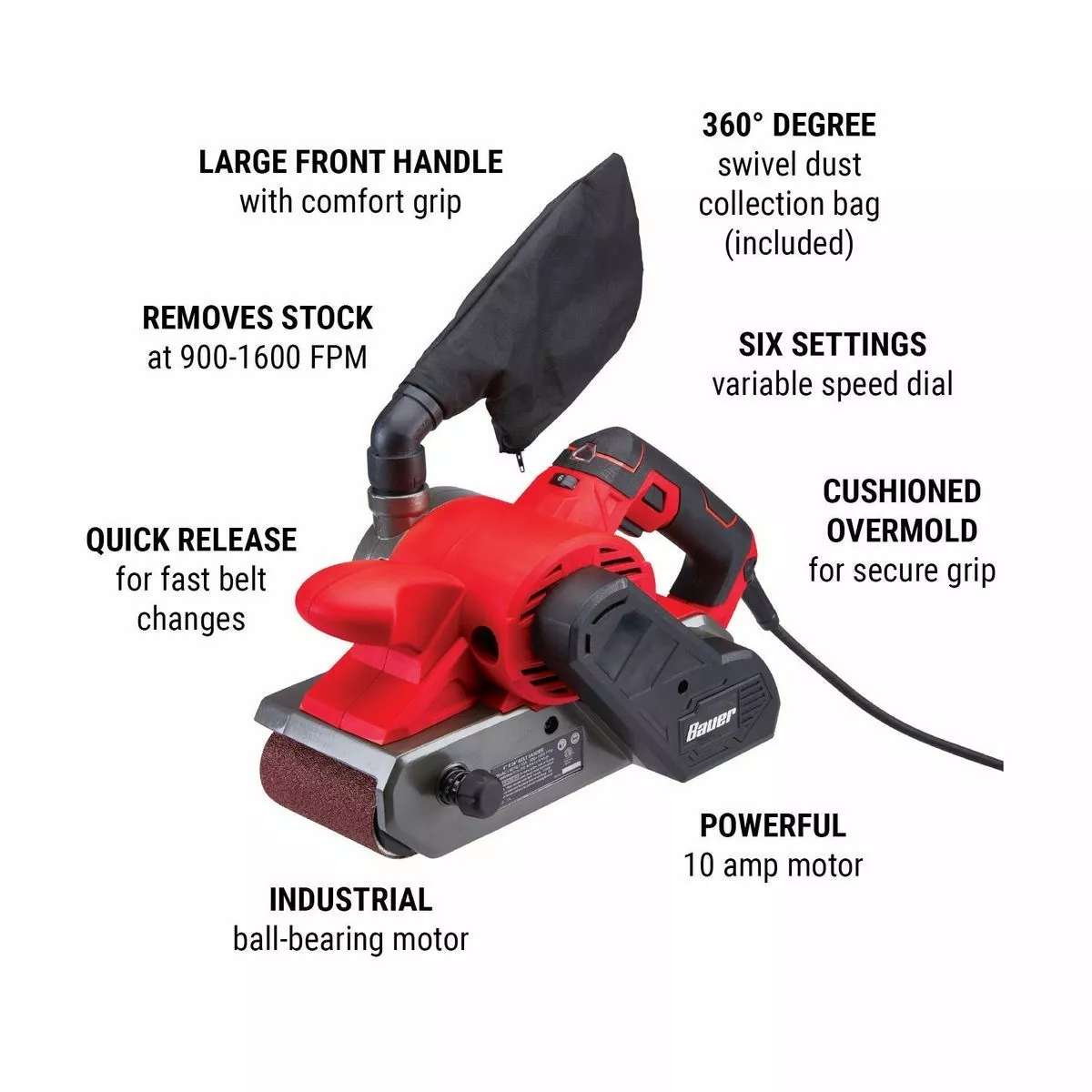 BAUER 10 Amp 4 in. x 24 in. Variable Speed Belt Sander 2 BAUER 10 Amp 4 in. x 24 in. Variable Speed Belt Sander - Image 2