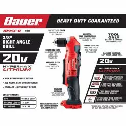 BAUER 20V Cordless 3/8 in. Right Angle Drill - Tool Only -Bauer Popular Store 64582 W2SS