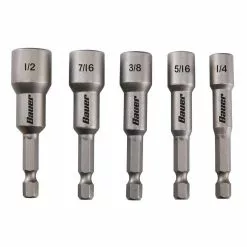 BAUER 5 Pc SAE Impact Rated Magnetic Nut Setter Set - 2-9/16 in. Long
