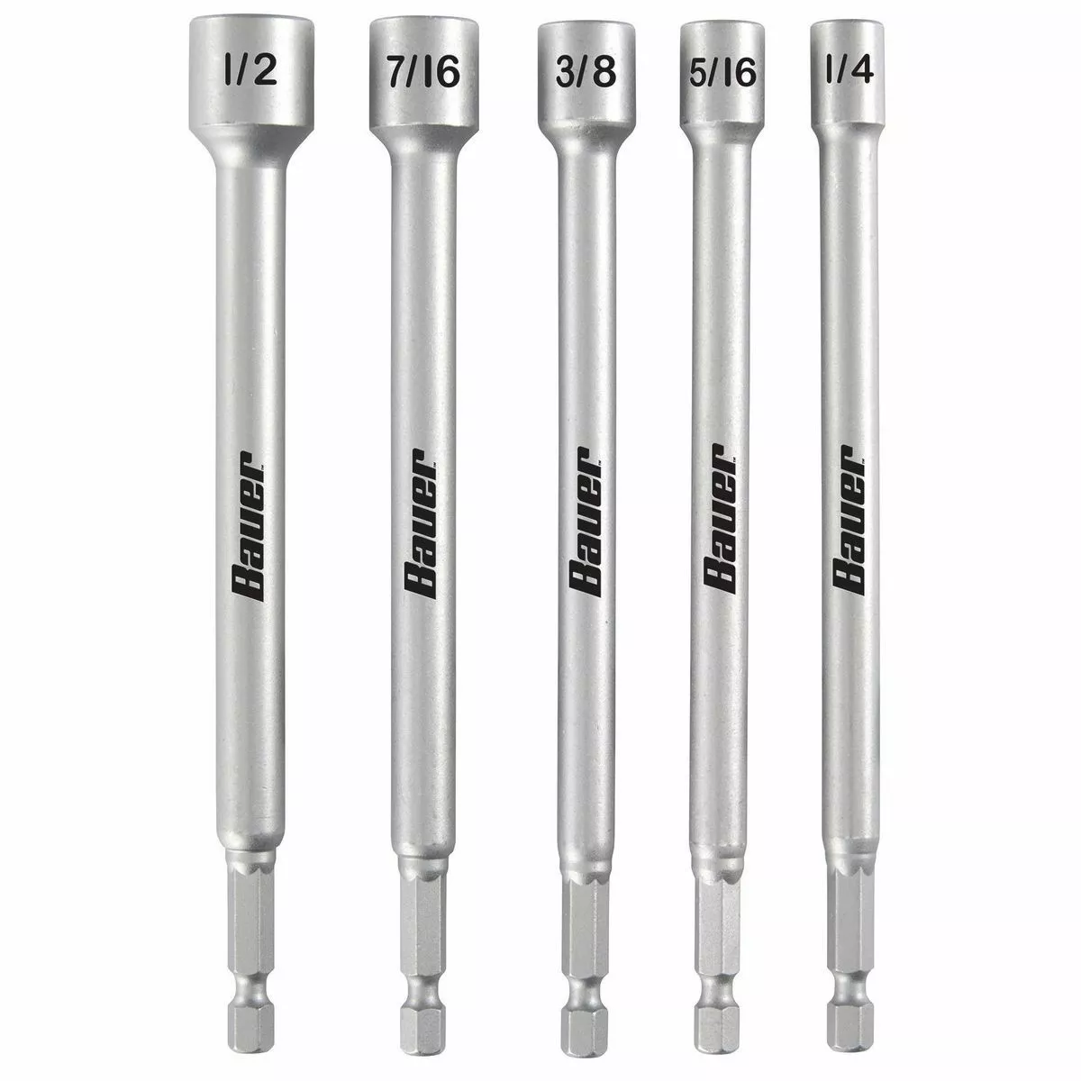 BAUER 5 Pc 6 in. SAE Impact Rated Magnetic Nut Setter Set - 6 in. Long 1 BAUER 5 Pc 6 in. SAE Impact Rated Magnetic Nut Setter Set - 6 in. Long