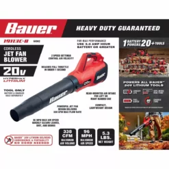 BAUER 20V Cordless 96 MPH Jet Fan Blower – Tool Only 17 BAUER 20V Cordless 96 MPH Jet Fan Blower – Tool Only -Bauer Popular Store 64942 W2 1
