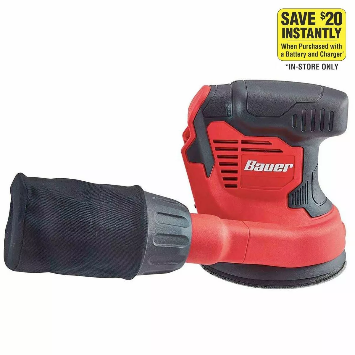 BAUER 20V Cordless 5 in. Random Orbital Sander with Dust Bag - Tool Only 2 BAUER 20V Cordless 5 in. Random Orbital Sander with Dust Bag - Tool Only - Image 2