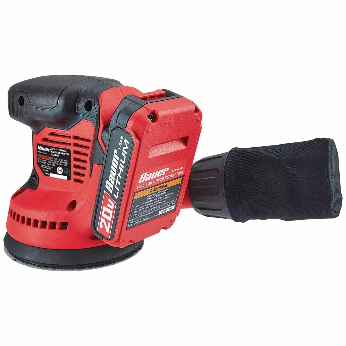 BAUER 20V Cordless 5 in. Random Orbital Sander with Dust Bag - Tool Only 7 BAUER 20V Cordless 5 in. Random Orbital Sander with Dust Bag - Tool Only - Image 7